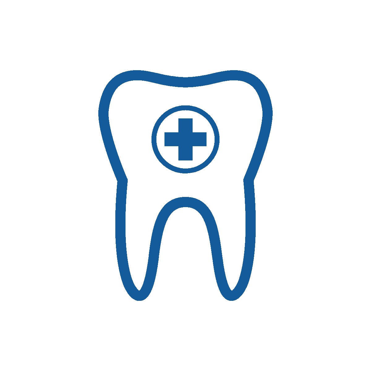 2d line art of a tooth with a emergency care symbol on it